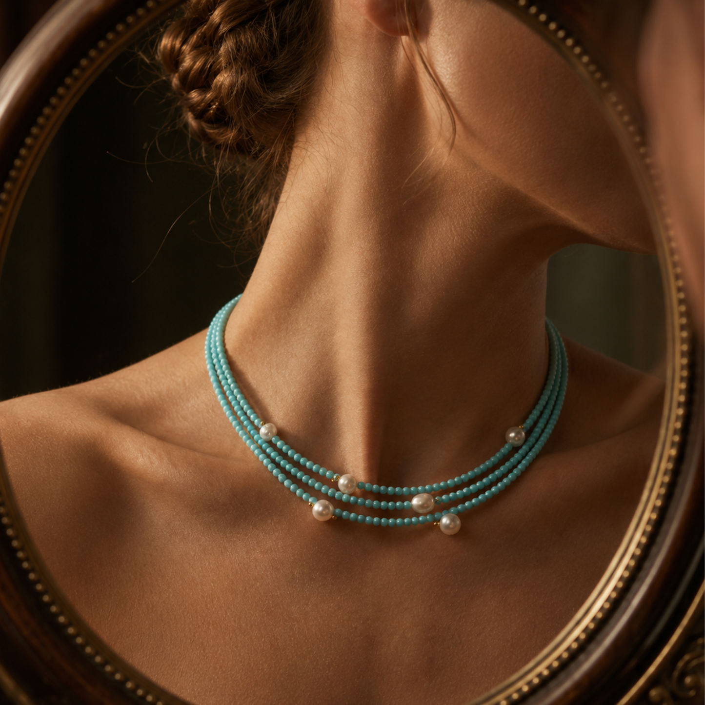 18K Gold Turquoise Beaded Pearl Necklace