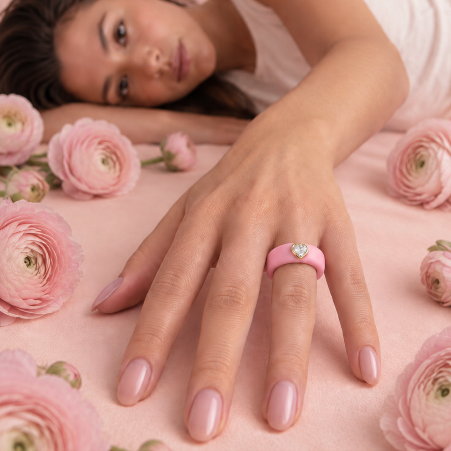 14K Yellow Gold Heart Diamond Wide Ring