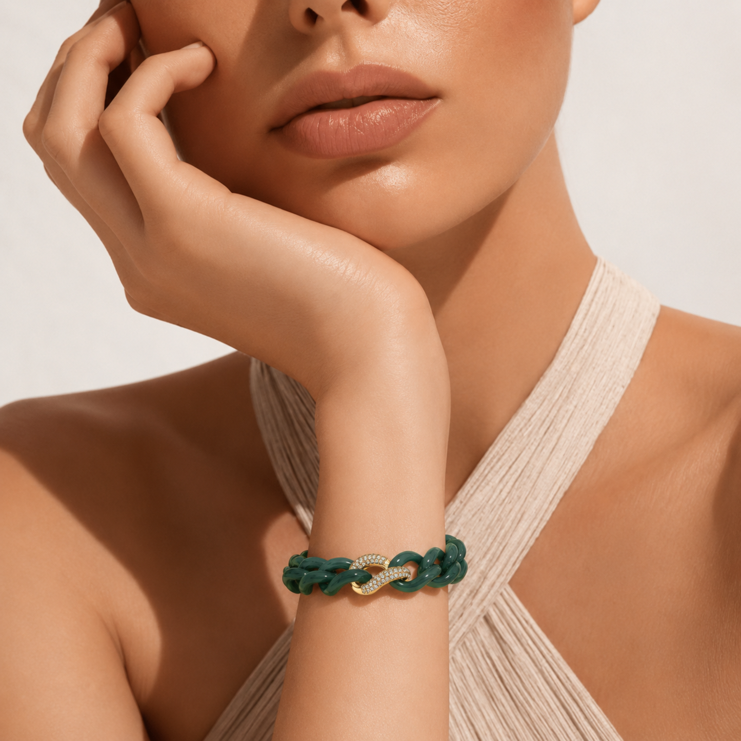 14K Gold Green Ceramic Chain Link Bracelet