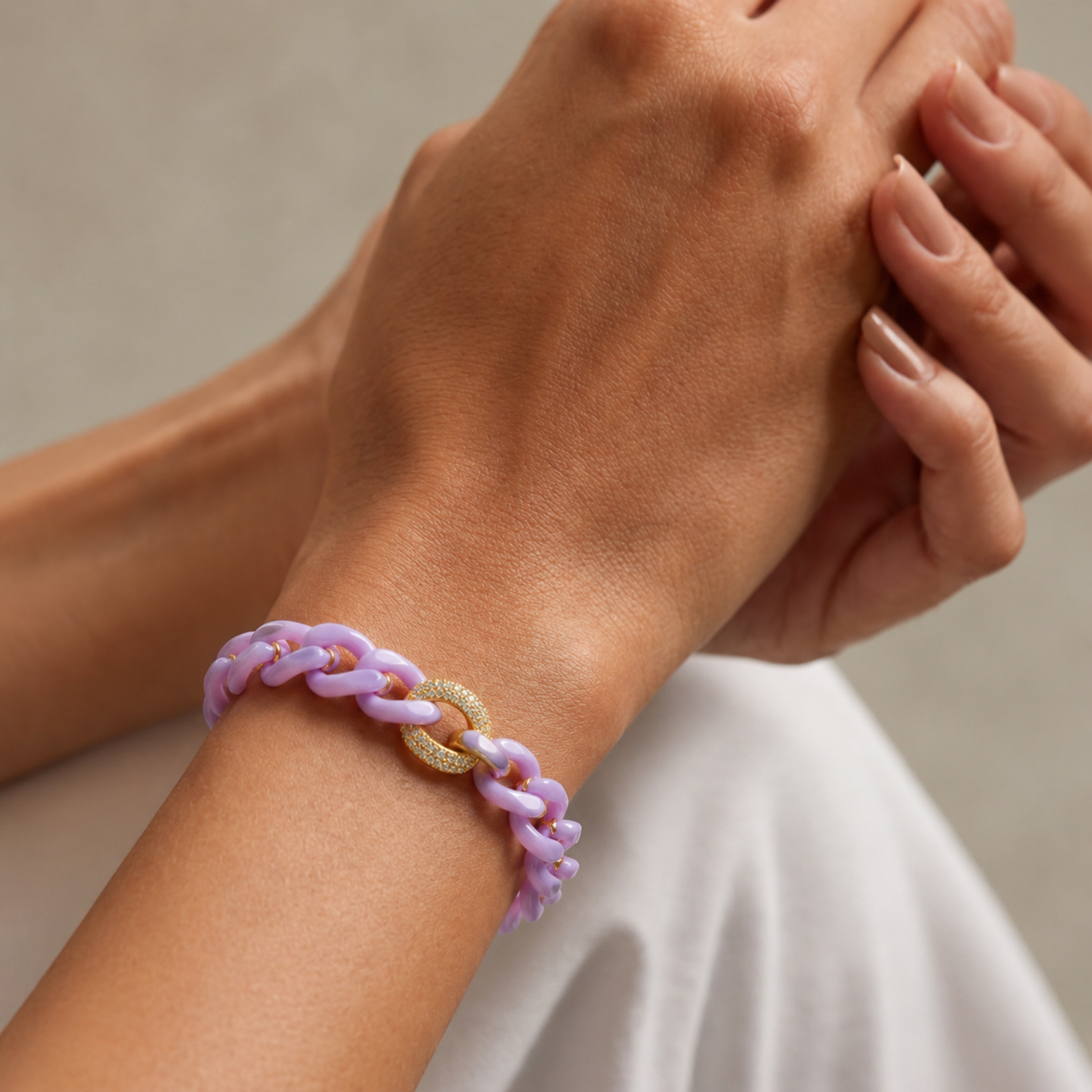 14K Gold Purple Ceramic Chain Link Bracelet