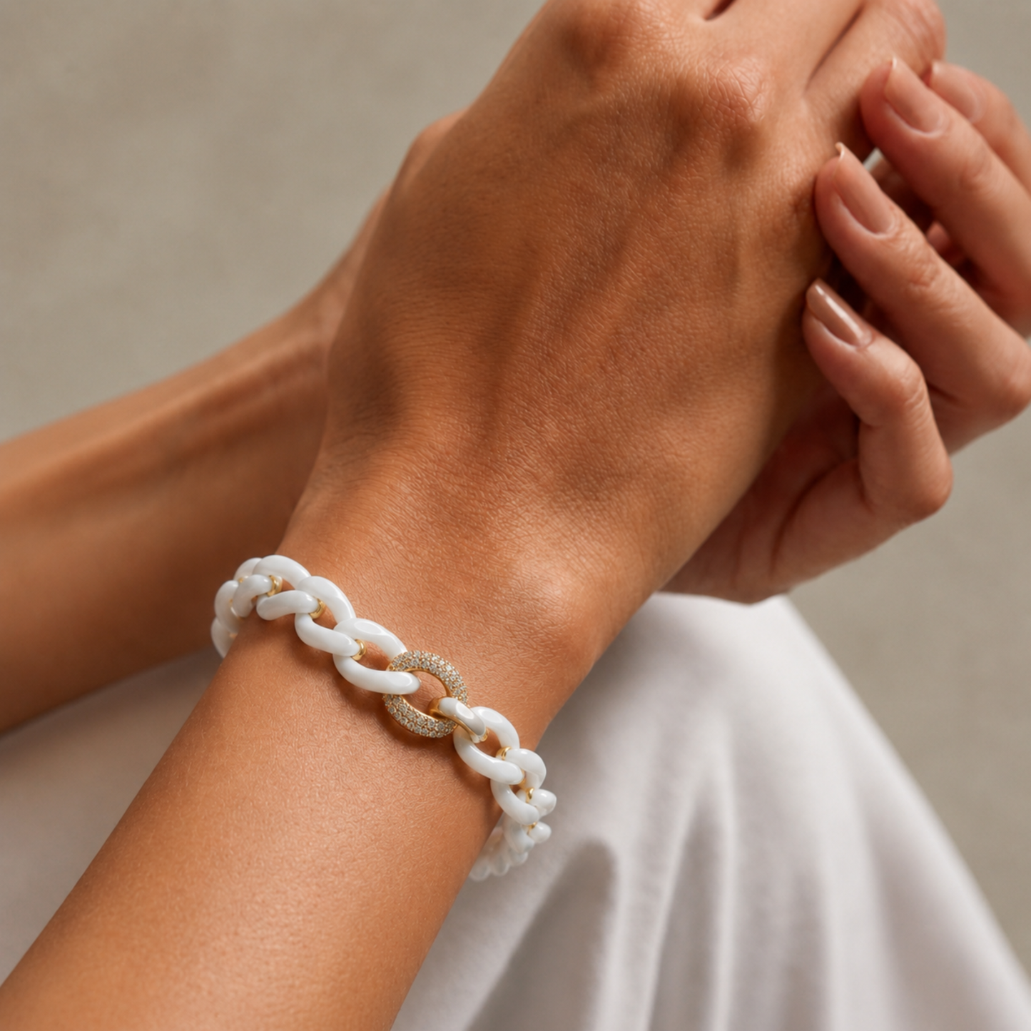 14K Gold White Ceramic Chain Link Bracelet
