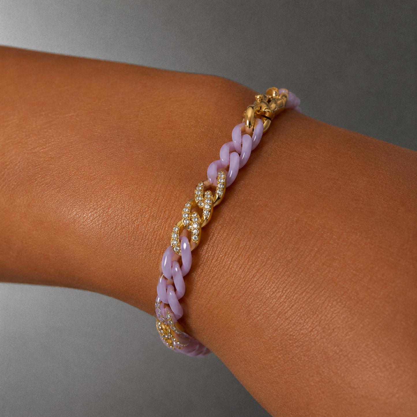 14K Gold Purple Ceramic Chain Link Bracelet