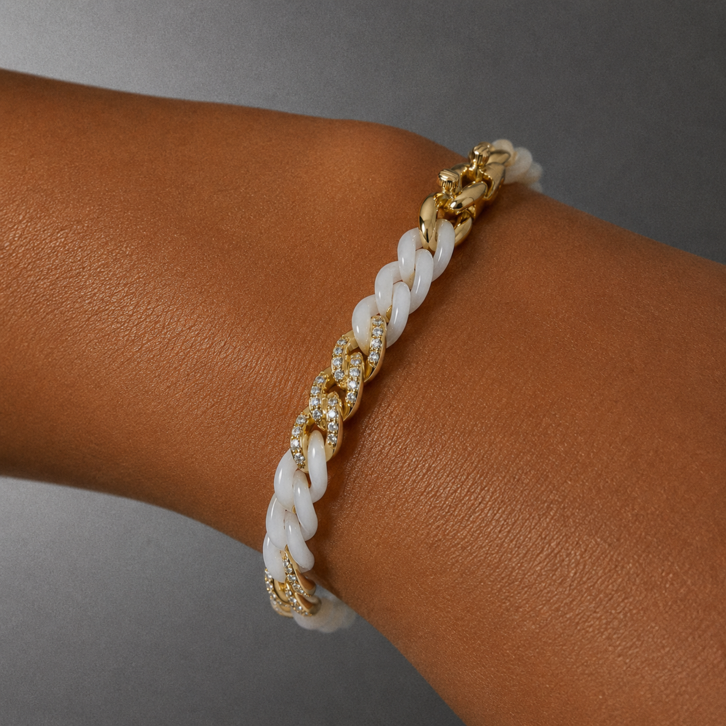 14K Gold White Ceramic Chain Link Bracelet