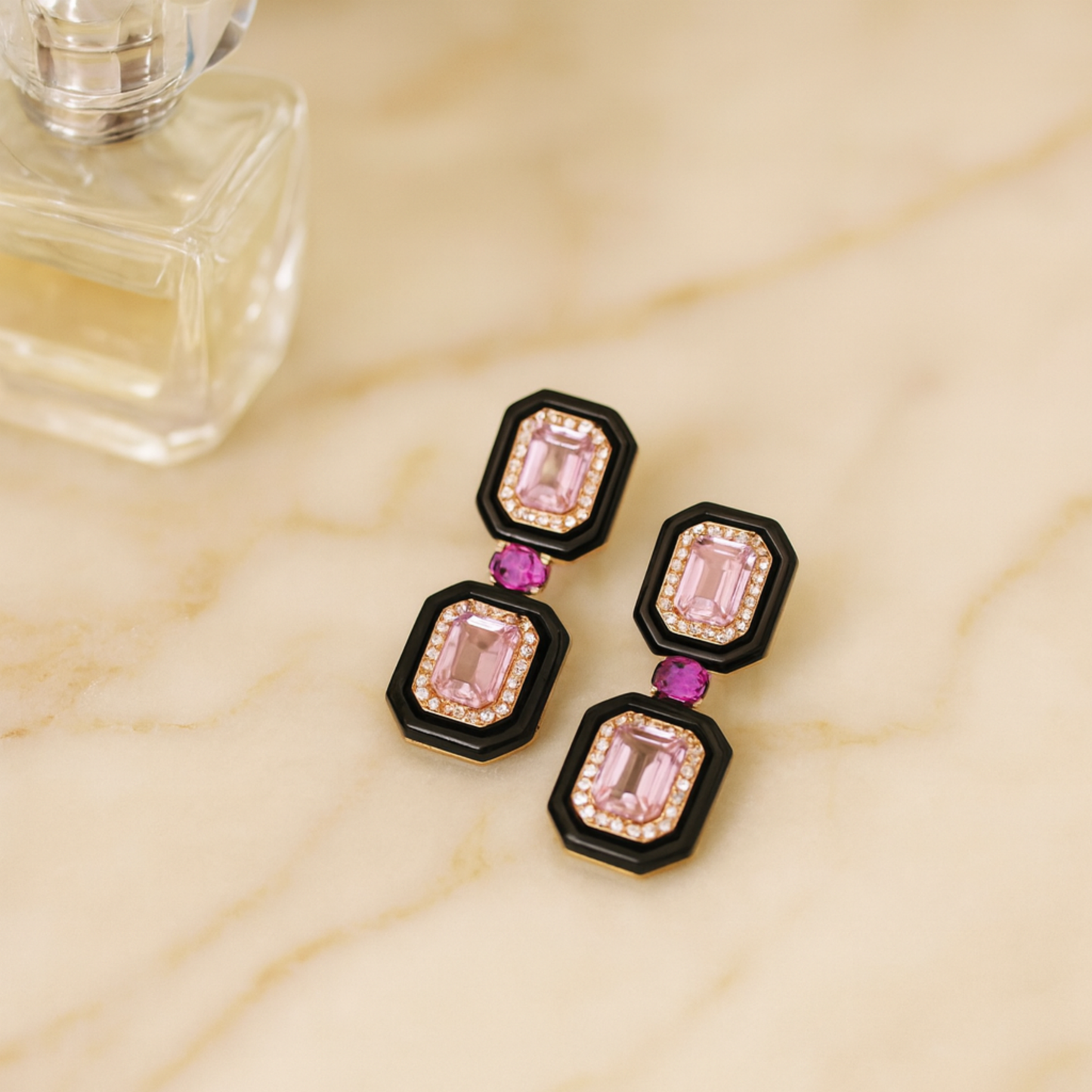 14K Yellow Gold Noir Rose’ Earrings