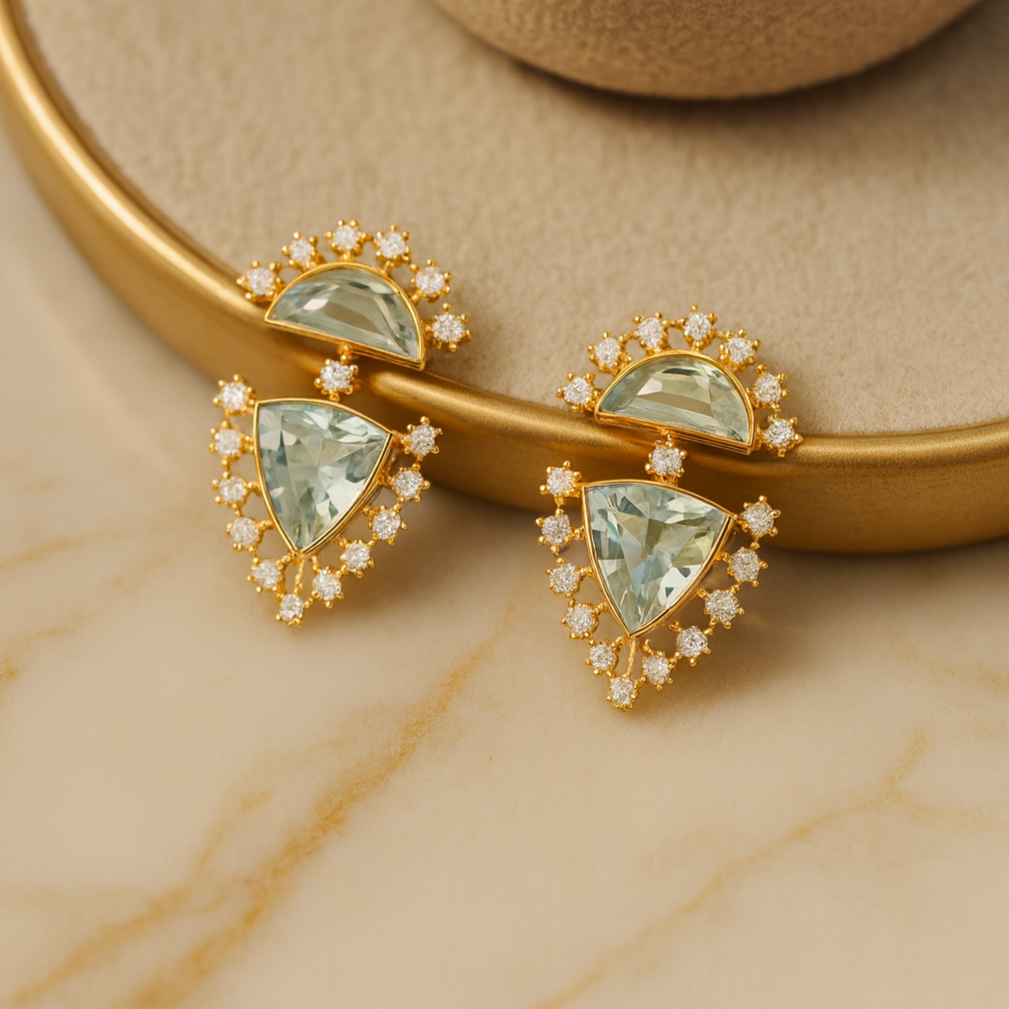 14K Yellow Gold Celestine Prism Sky Blue Topaz Earrings
