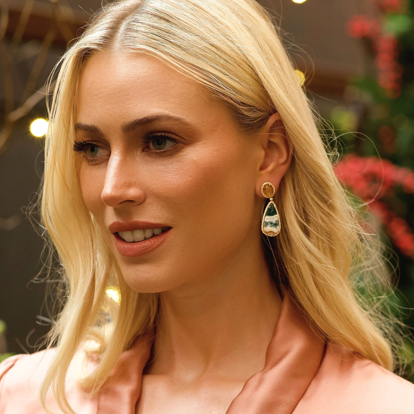 14K Yellow Gold Quartz & Agate Lustre Botanica Earrings