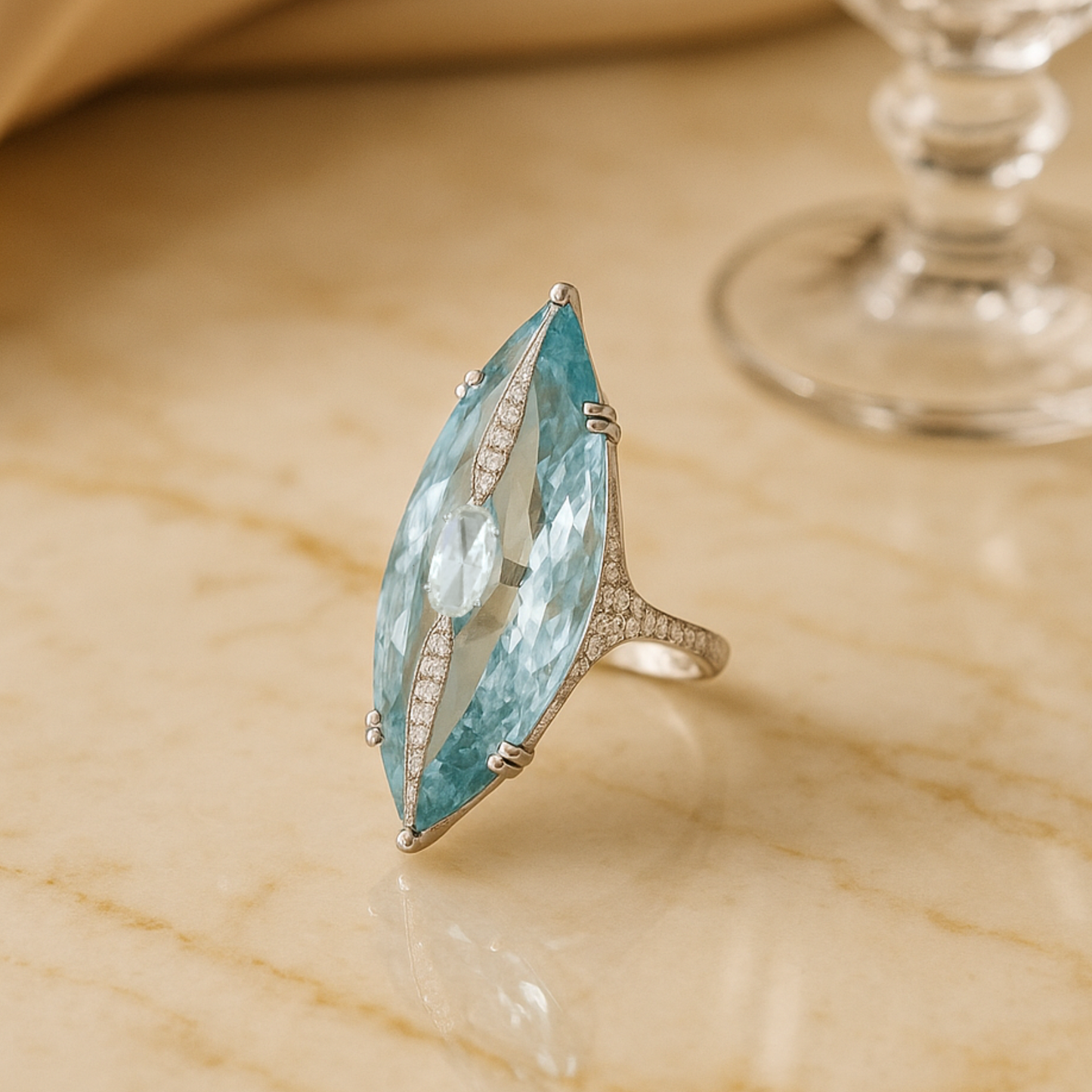 Cascade De Glace Aquamarine Diamond Ring