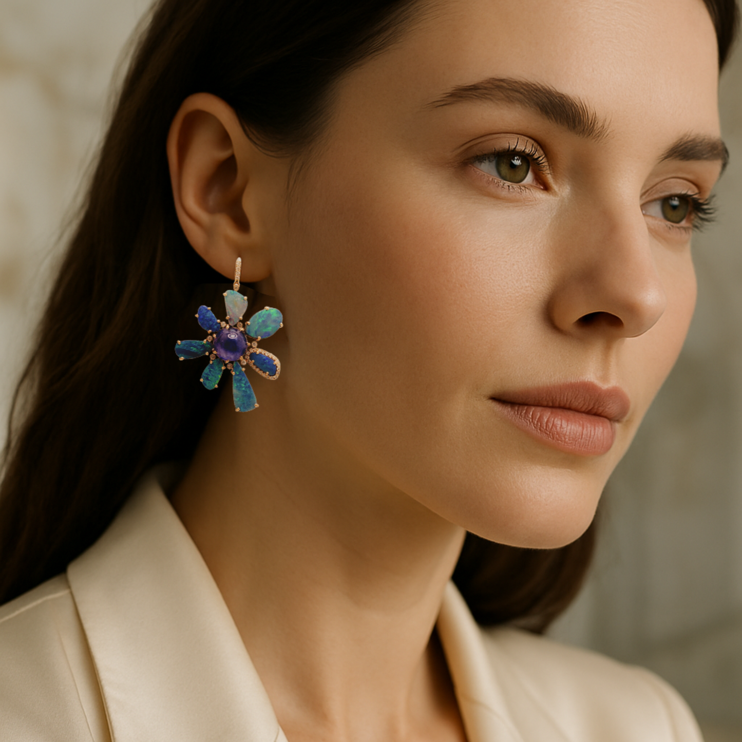 Lagoon Petals Opal Earrings – 14K Yellow Gold