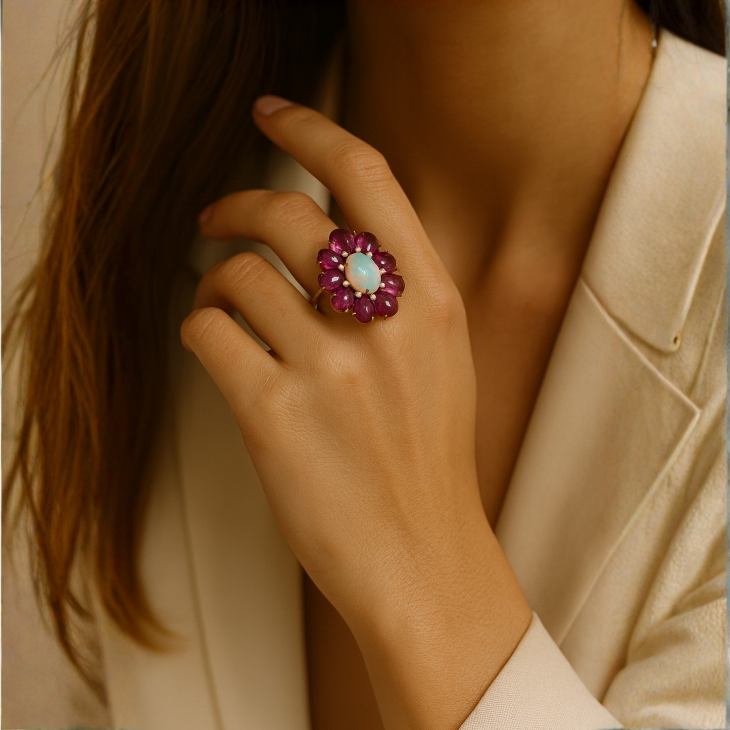 Opaline Blossom Ring