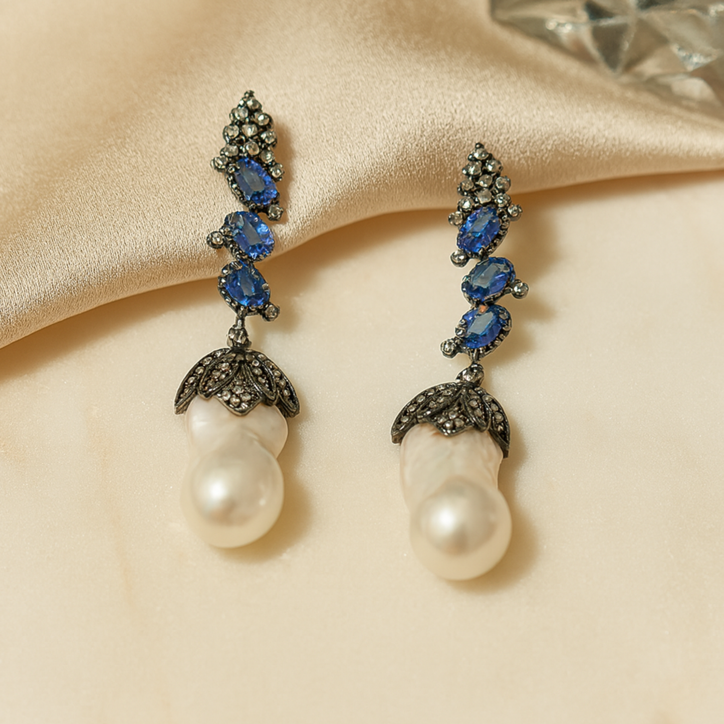 Diamond & Pearls Wild Bloom Sapphire Earrings