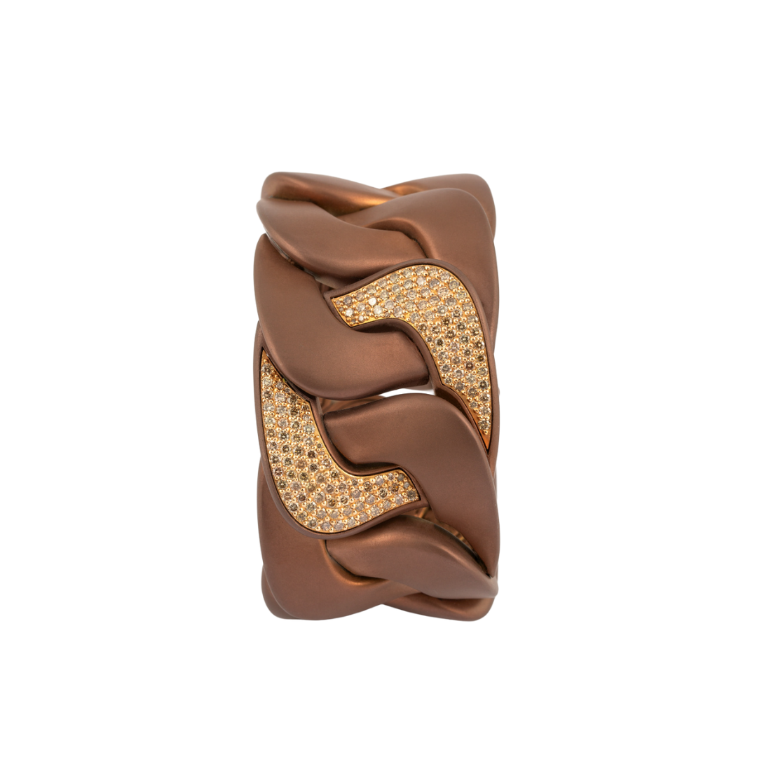 Titanium Bracelet With Light Rose Gold Piece & Brown Diamonds