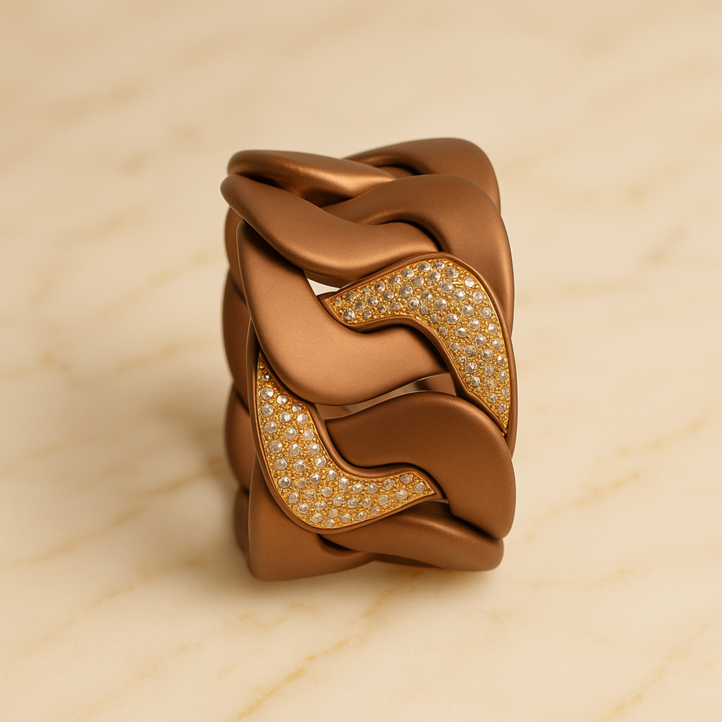 Titanium Bracelet With Light Rose Gold Piece & Brown Diamonds