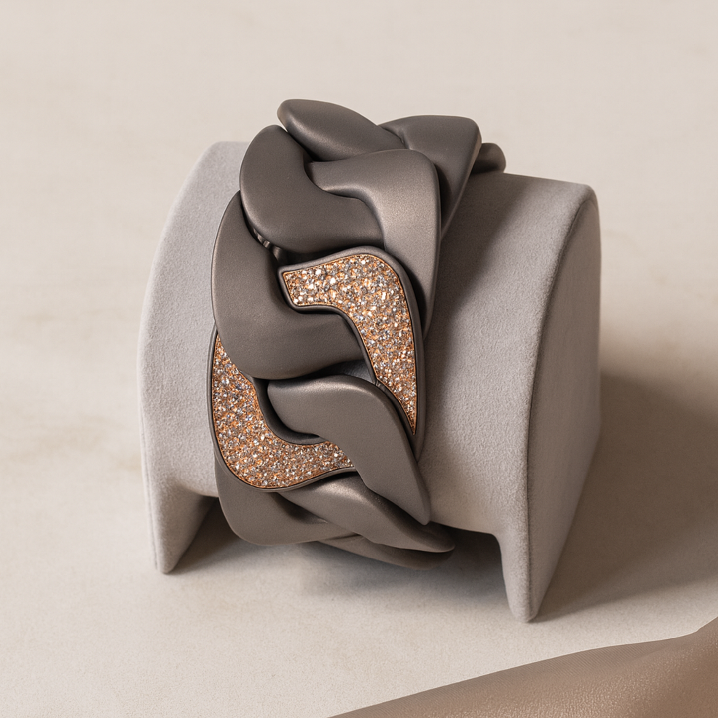 Natural Titanium Bracelet With Light Rose Gold Piece & Brown Diamonds