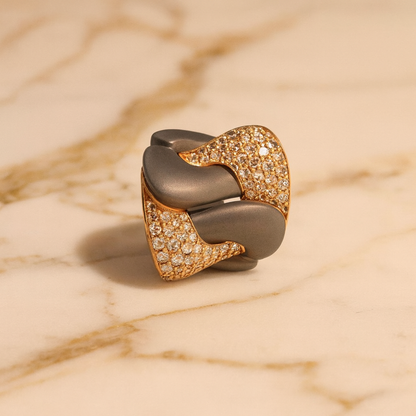 Titanium Ring With Rose Gold & Brown Diamonds