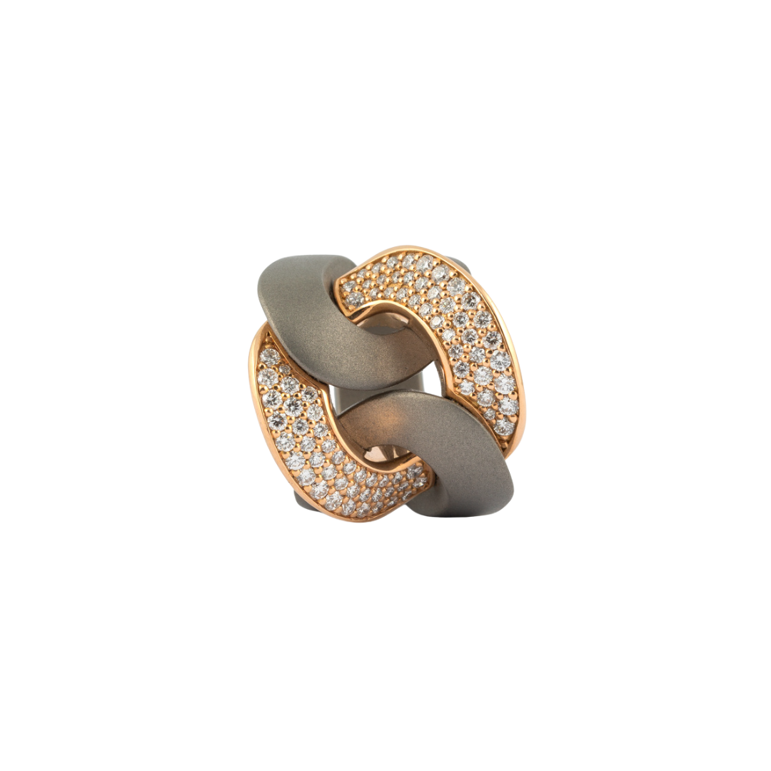 Titanium Shiny Ring With Rose Gold & White Diamonds