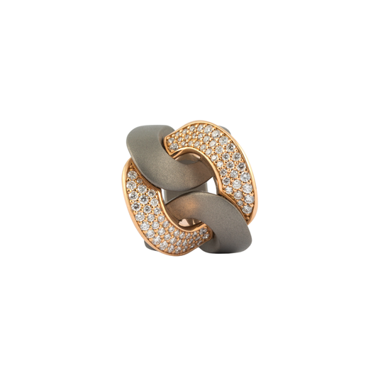 Titanium Shiny Ring With Rose Gold & White Diamonds