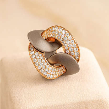 Titanium Shiny Ring With Rose Gold & White Diamonds