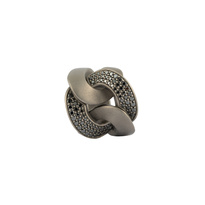 Titanium Satin Ring With Black Diamonds