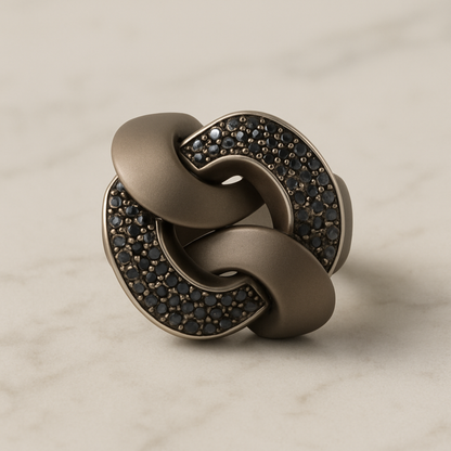 Titanium Satin Ring With Black Diamonds