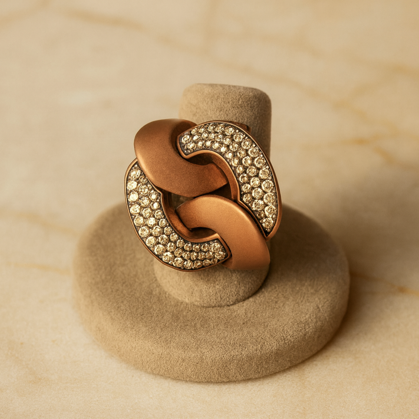 Titanium Satin Ring With Brown Diamonds