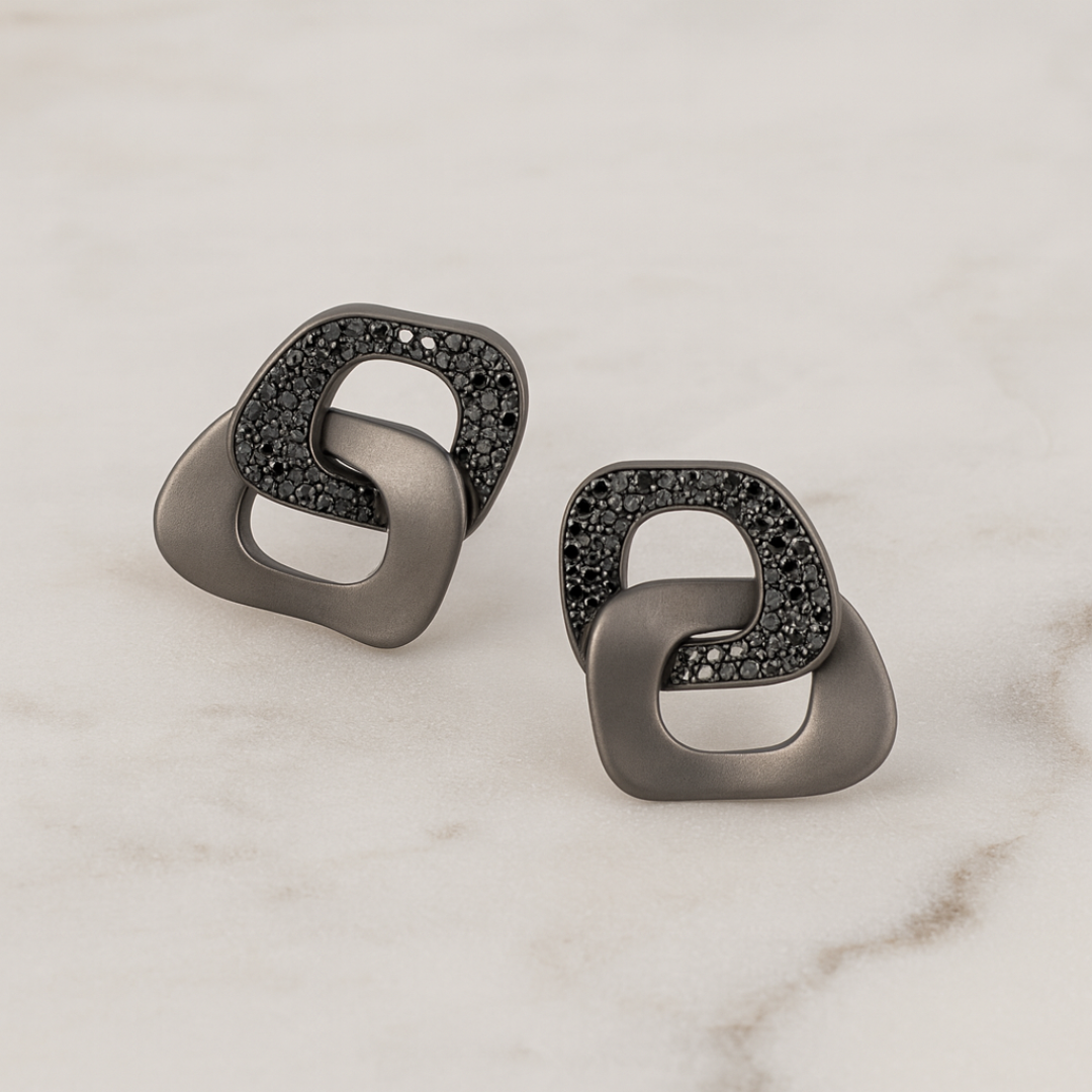 Titanium Earrings With Black Diamonds