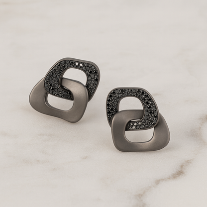 Titanium Earrings With Black Diamonds