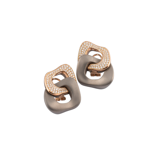 Titanium Earrings With Rose Gold & White Diamonds