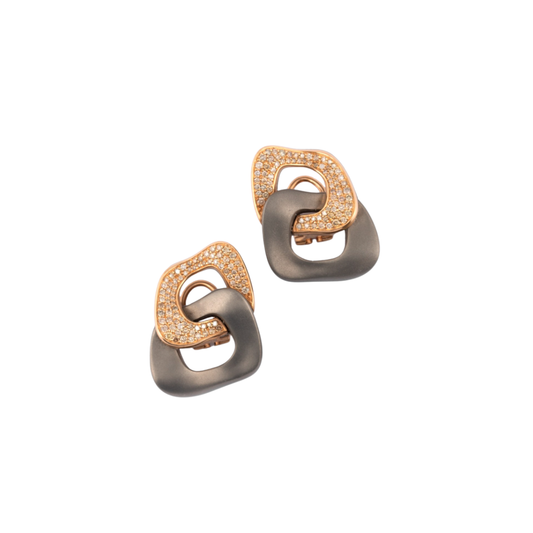 Titanium Earrings With Rose Gold & Brown Diamonds