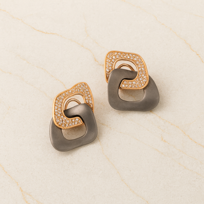 Titanium Earrings With Rose Gold & Brown Diamonds