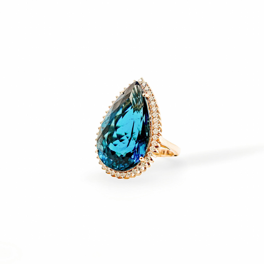 Azure Sky Double Stone Blue Topaz & Diamond Ring