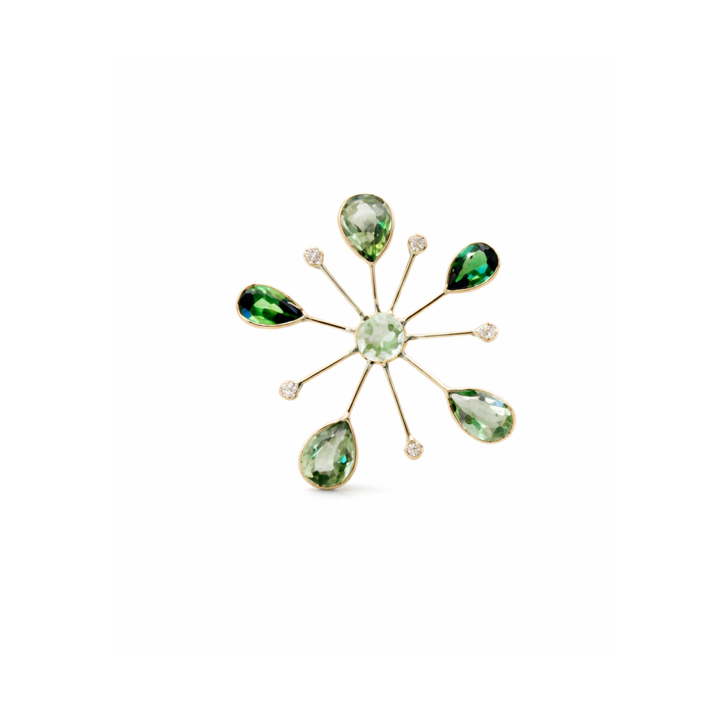  14K Gold Green Petal Stud Earrings