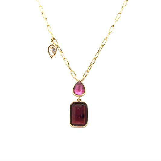 Pink Double Drop Garnet & Diamond Necklace