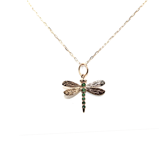 Emerald Dragonfly Pendant Necklace