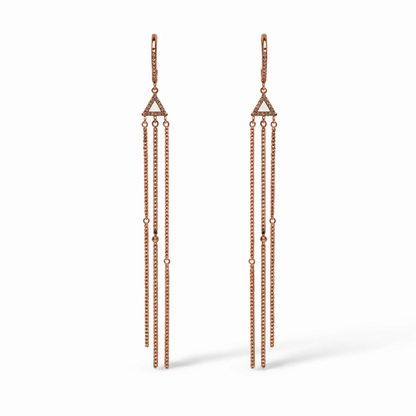 14K Gold Diamond Chain Drop Earrings