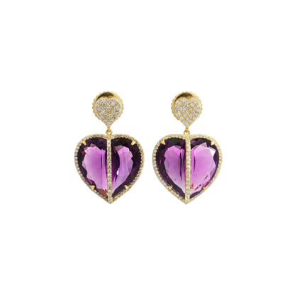 18K Gold Amethyst Heart Earrings