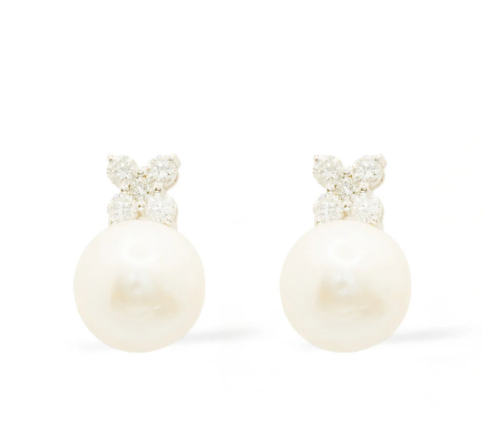 Snow White Tahitian Pearl & Diamond Gold Earrings