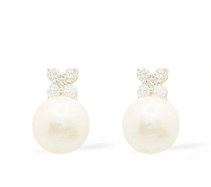 Snow White Tahitian Pearl & Diamond Gold Earrings
