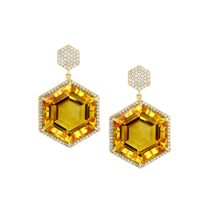 18K Gold Hexagon Diamond Earrings