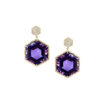 18K Gold Hexagon Diamond Earrings