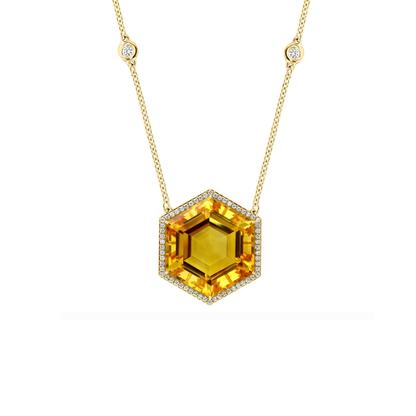 18K Gold Hexagon Pendant Necklace