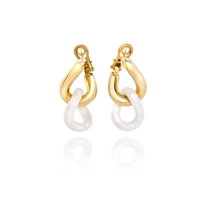 Double Hoop White Earrings