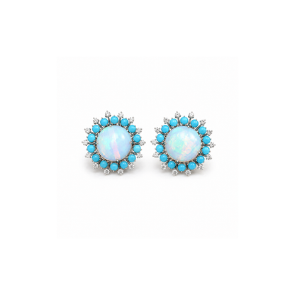 14K Gold Turquoise Halo Stud Earrings