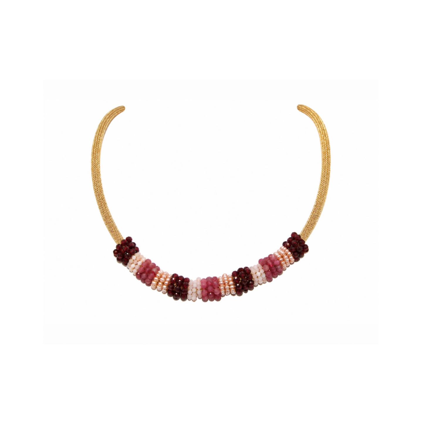 18K Gold Pink Beaded Cord Necklace