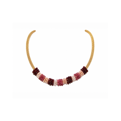 18K Gold Pink Beaded Cord Necklace
