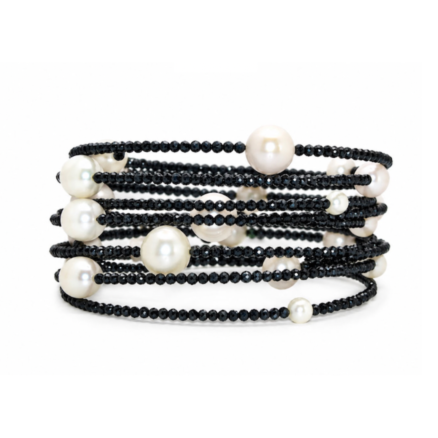 18K Gold Black Beaded Bracelet Stack