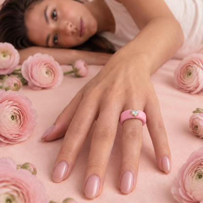 14K Yellow Gold Heart Diamond Wide Ring