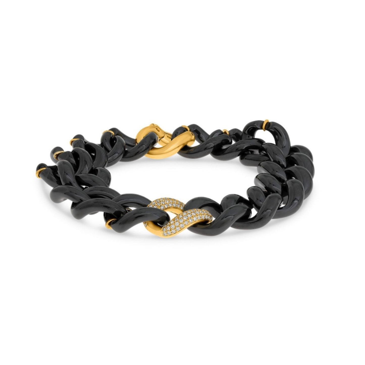 14K Gold Black Ceramic Chain Link Bracelet