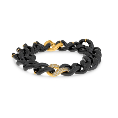 14K Gold Black Ceramic Chain Link Bracelet