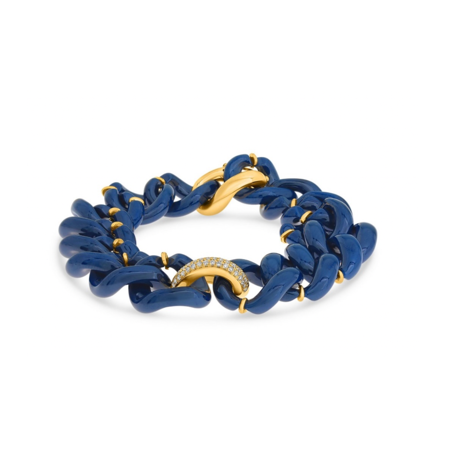 14K Gold Blue Ceramic Chain Link Bracelet