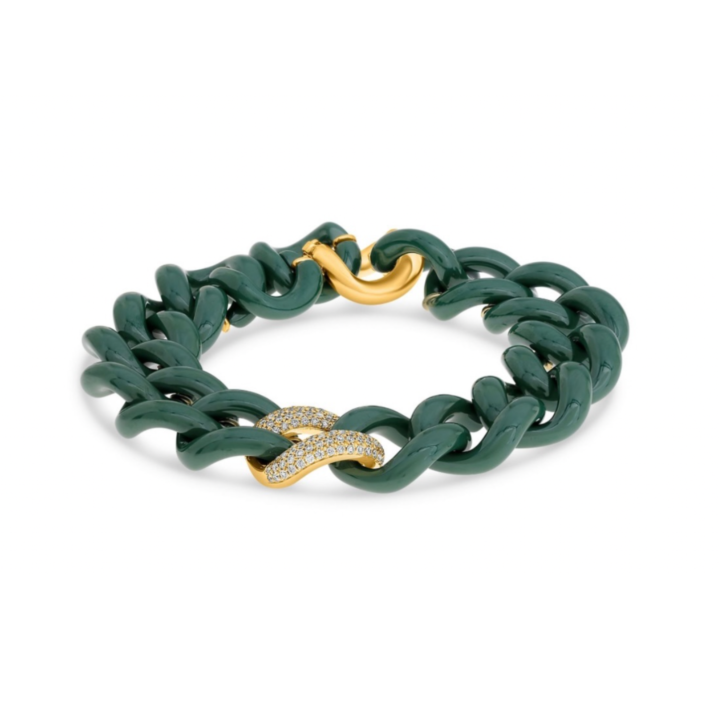 14K Gold Green Ceramic Chain Link Bracelet
